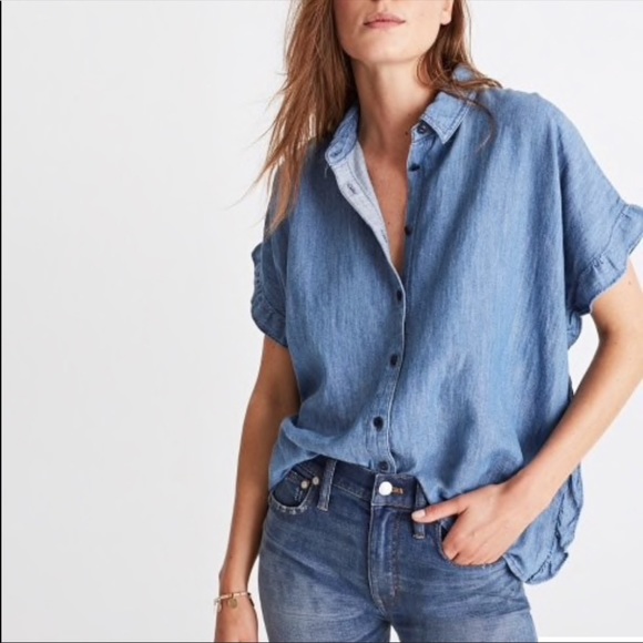 Madewell Tops - Madewell Denim Indigo Ruffle Side Shirt